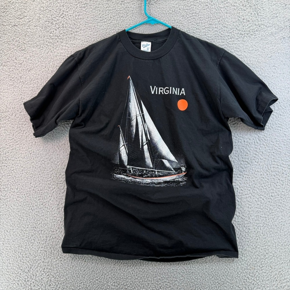 Vtg 90s Virginia Sailboat T Shirt Wild Oats Single Stitch Black Graphic Tee XL